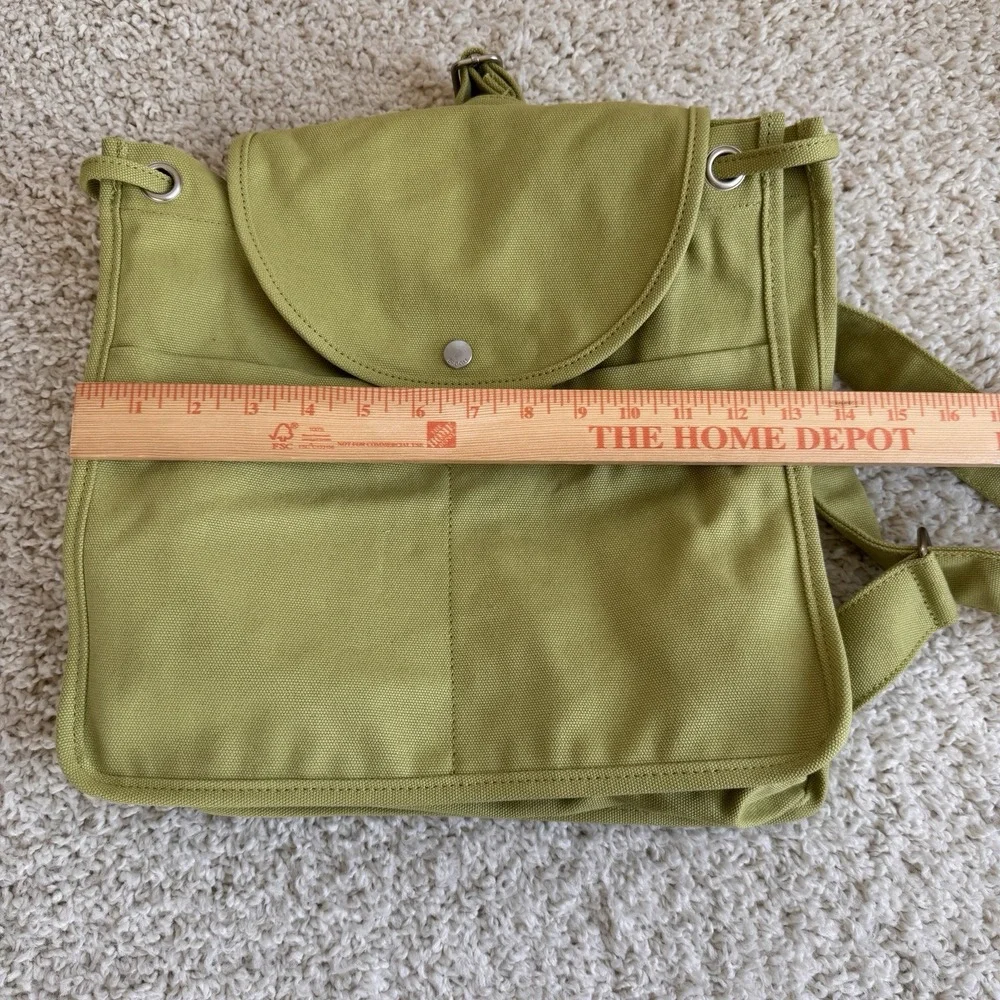 BAGGU Green Canvas Drawstring Backpack Rucksack Flap Snap Adjustable Straps